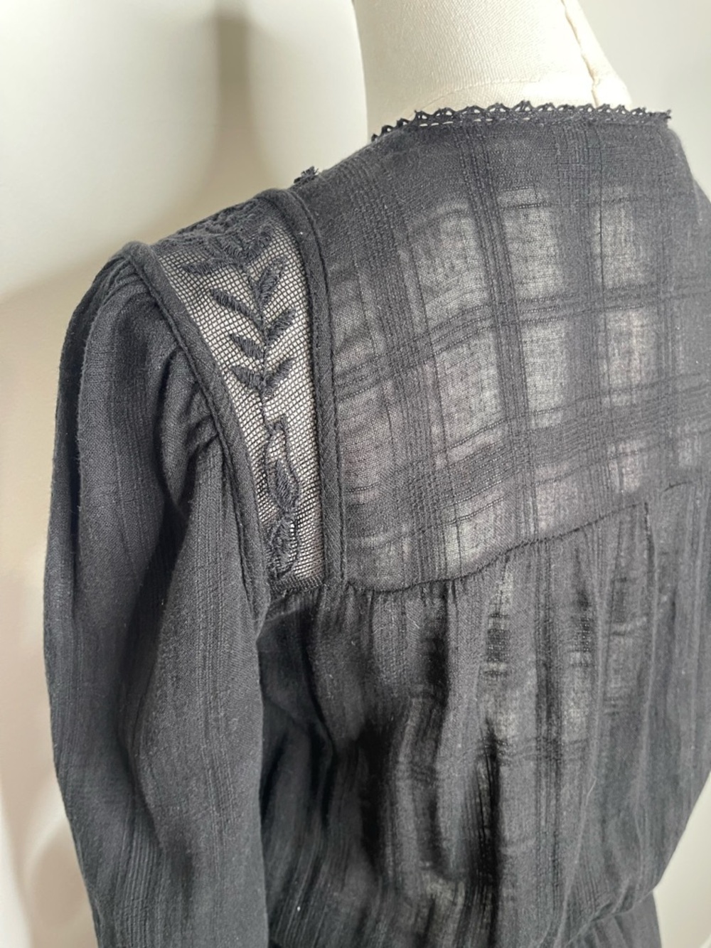 ZARA Black Embroidered Velvet Long Sleeve Mini Cotton Puff Dress size M - Picture 5 of 8